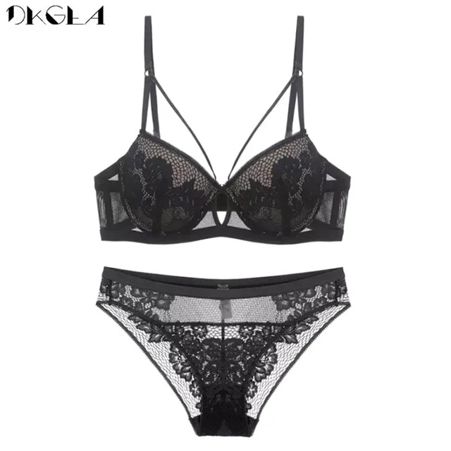 Fashion Bandage Black Push Up Bra Set Sexy Lingerie Lace Embroidery Brassiere Gather Thick Cotton Underwear Set Women Bras Green