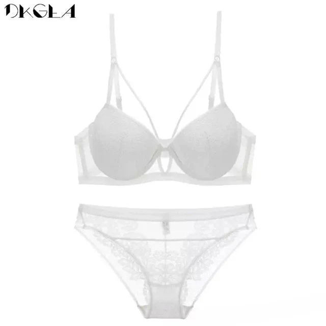 Fashion Bandage Black Push Up Bra Set Sexy Lingerie Lace Embroidery Brassiere Gather Thick Cotton Underwear Set Women Bras Green