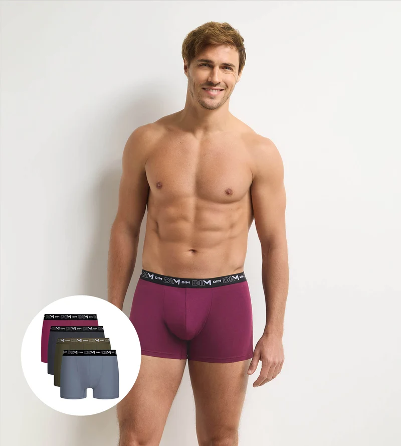 Lot de 4 boxers homme gris foncé, kaki, rouge, gris Coton Stretch