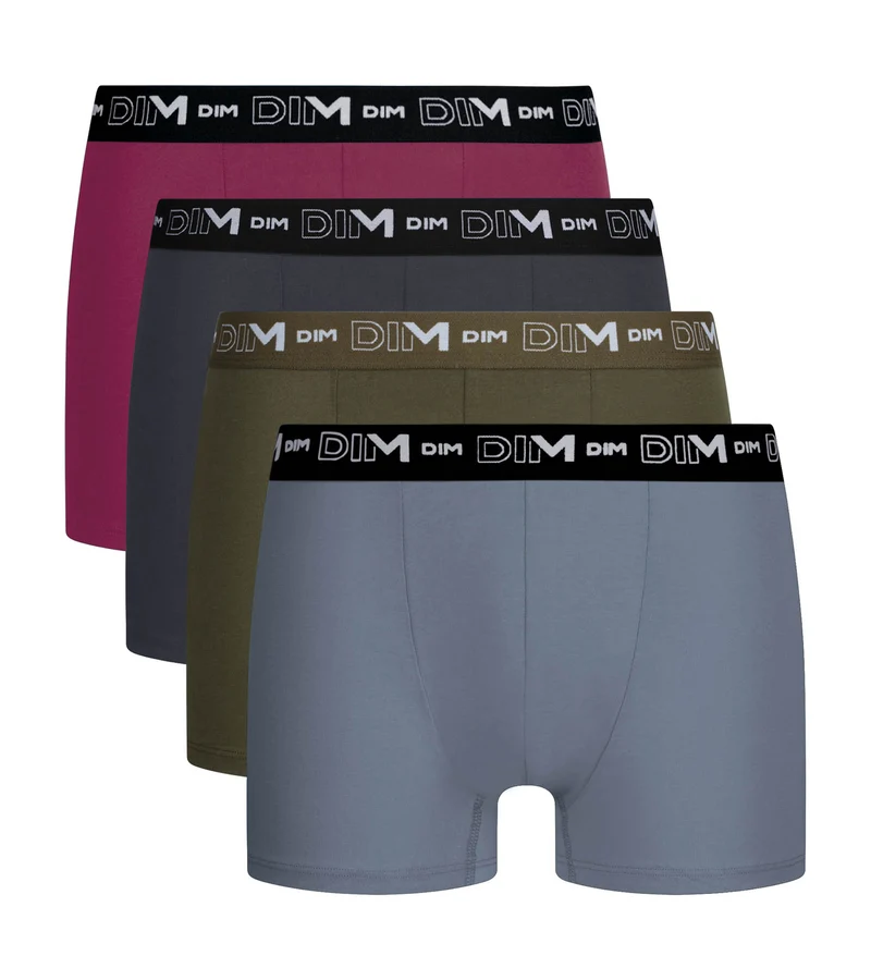 Lot de 4 boxers homme gris foncé, kaki, rouge, gris Coton Stretch