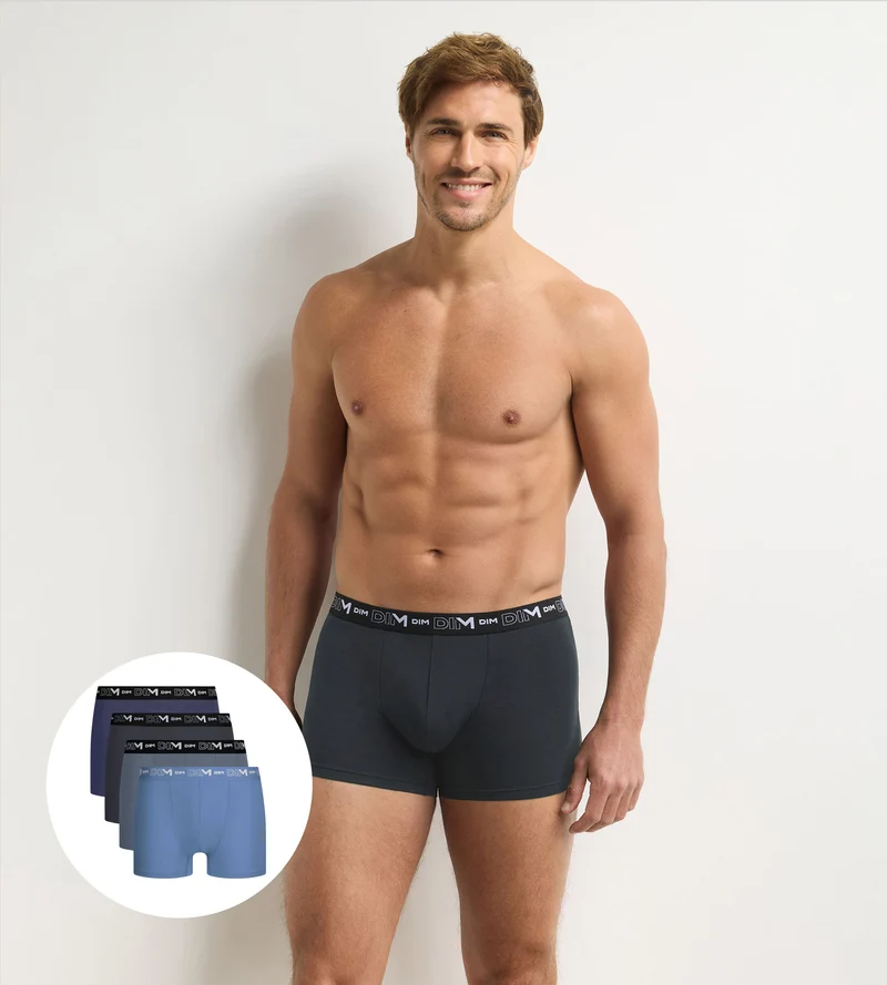Lot de 4 boxers homme gris, gris foncé, bleu, bleu foncé Coton Stretch