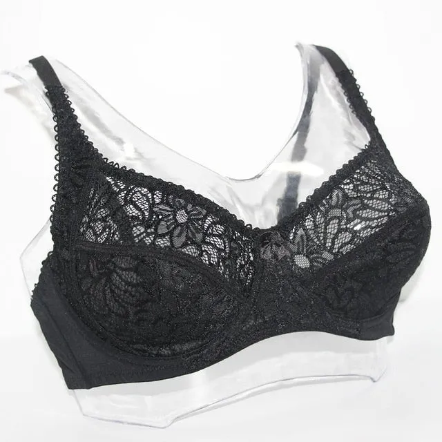 Womens Lager Bosom Perspective Lace Bras Underwired Sexy Lingerie Embroidery Floral Bralette BH Plus Size Brassiere B C D DD E F