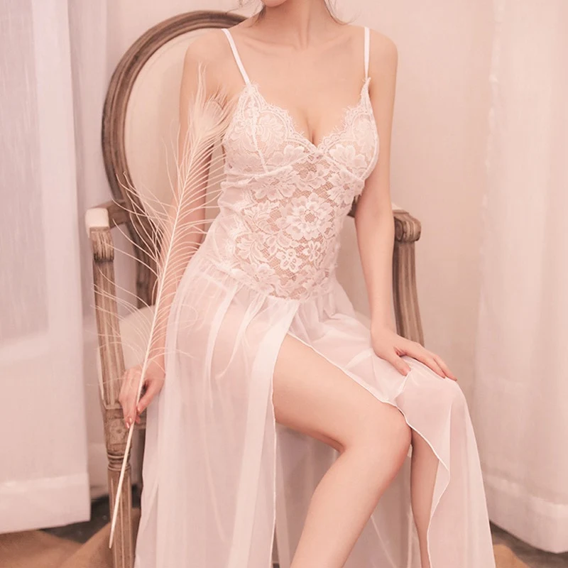Femme Long nightgown Sleepshirts Ladies Lace Lingerie Dress Nightwear Womens Clothing Sexy Night Dress homewear black nighty