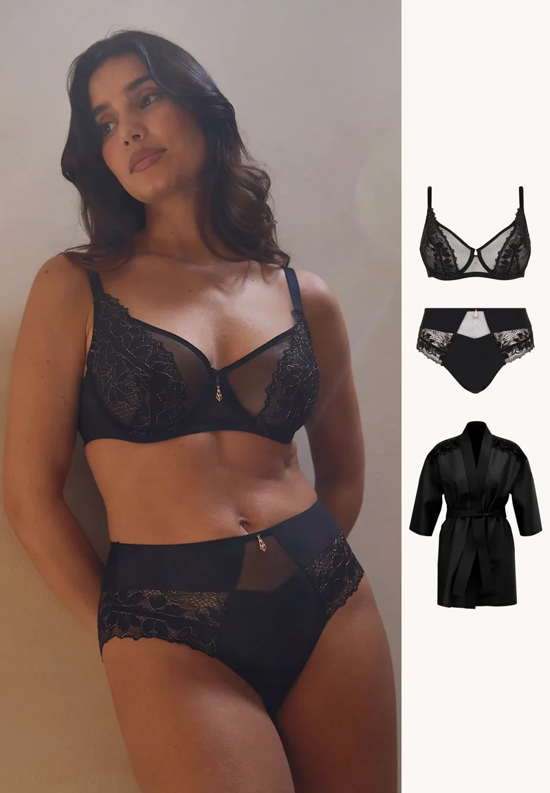 Ensemble Mélodie Noir et Lurex Cuivré avec Culotte et Kimono