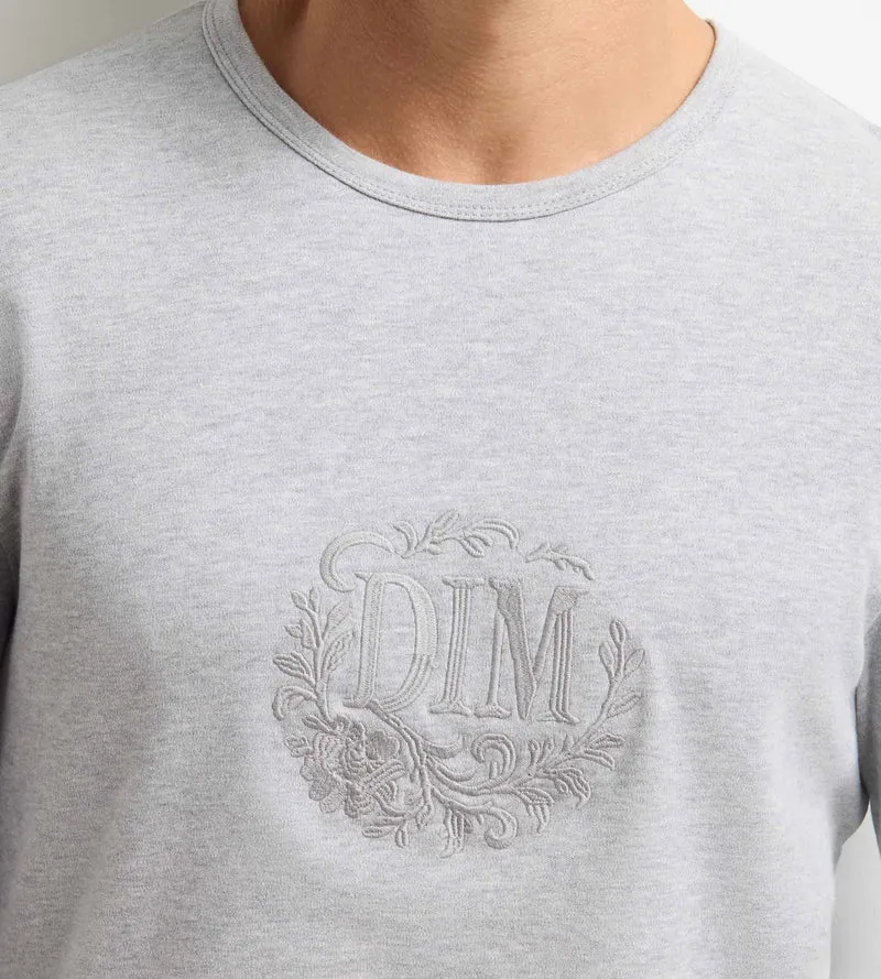 T-shirt homme manches longues col rond gris mélange Dim Interlock