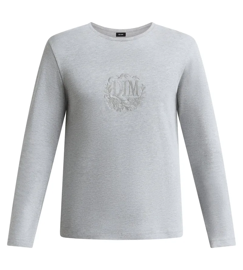 T-shirt homme manches longues col rond gris mélange Dim Interlock