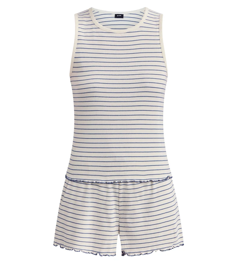 Ensemble pyjama short jersey coton côte rayé Slow Days Fresh Vibes