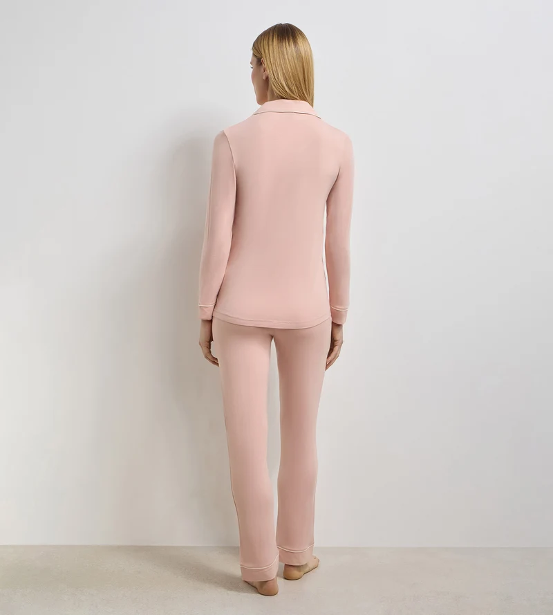 Pantalon droit en viscose élastique rose Soft Blush