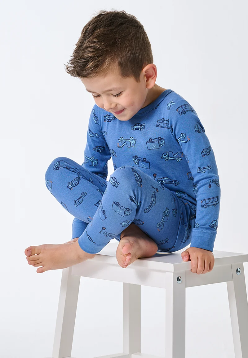 Schlafanzug mit Bündchen Blau gemustert - Kids Nightwear