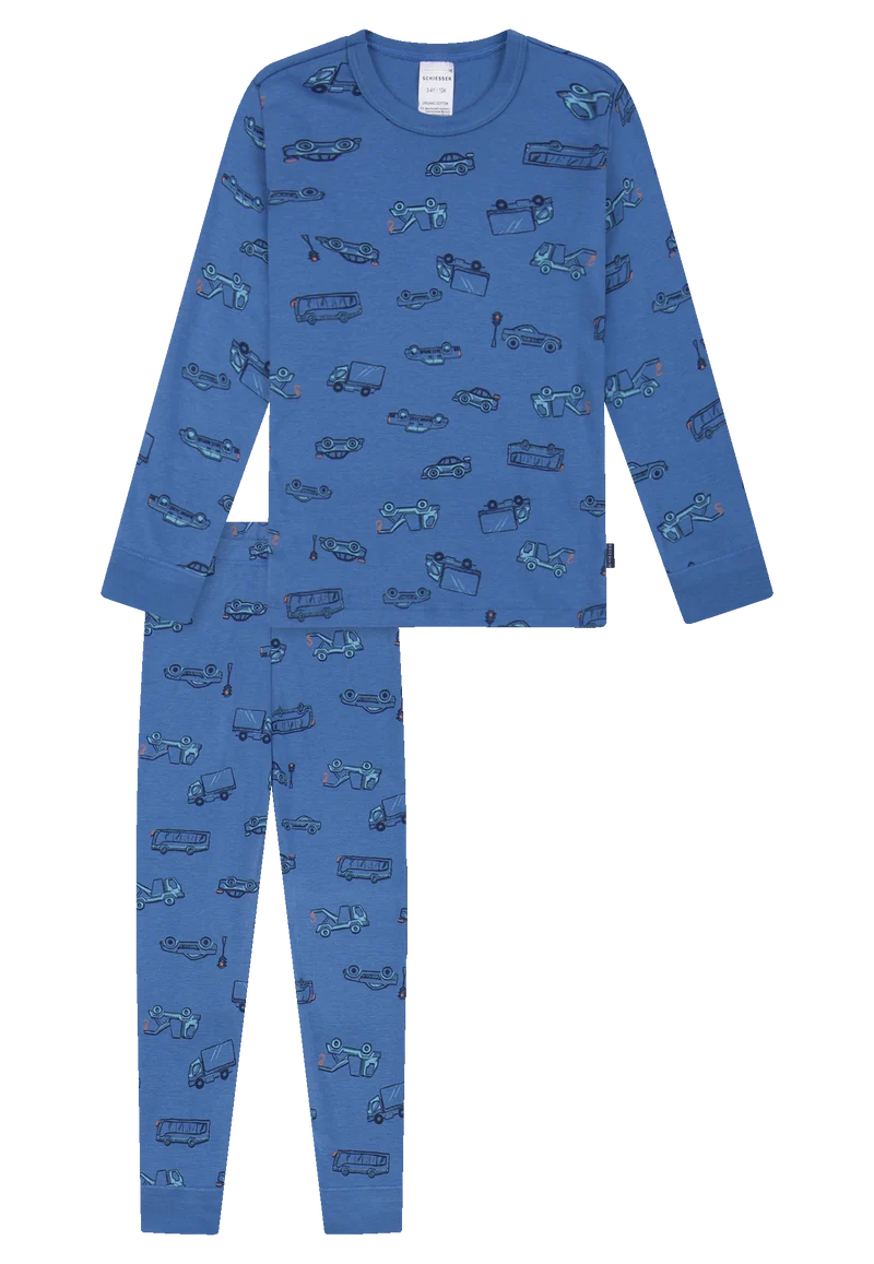 Schlafanzug mit Bündchen Blau gemustert - Kids Nightwear