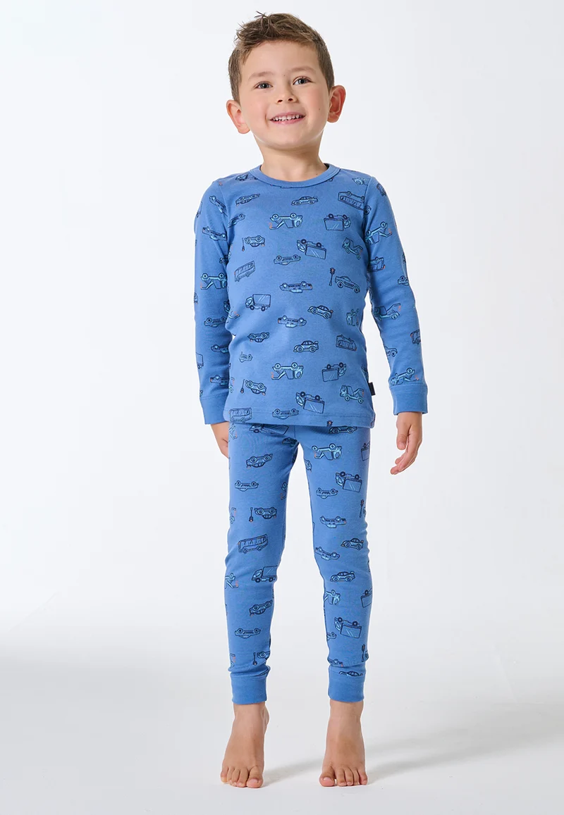 Schlafanzug mit Bündchen Blau gemustert - Kids Nightwear