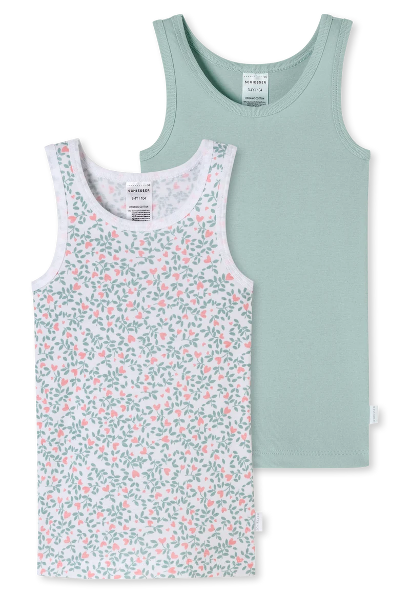 Unterhemd Feinripp 2er-Pack Weiss/Mint gemustert - Fine Rib