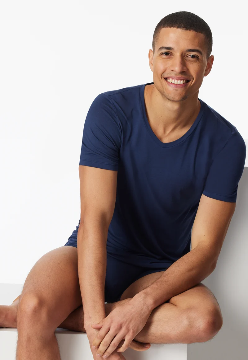 T-Shirt V-Ausschnitt Blau - Premium Modal