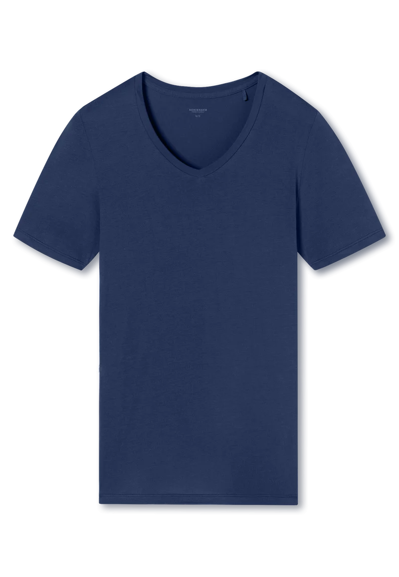 T-Shirt V-Ausschnitt Blau - Premium Modal