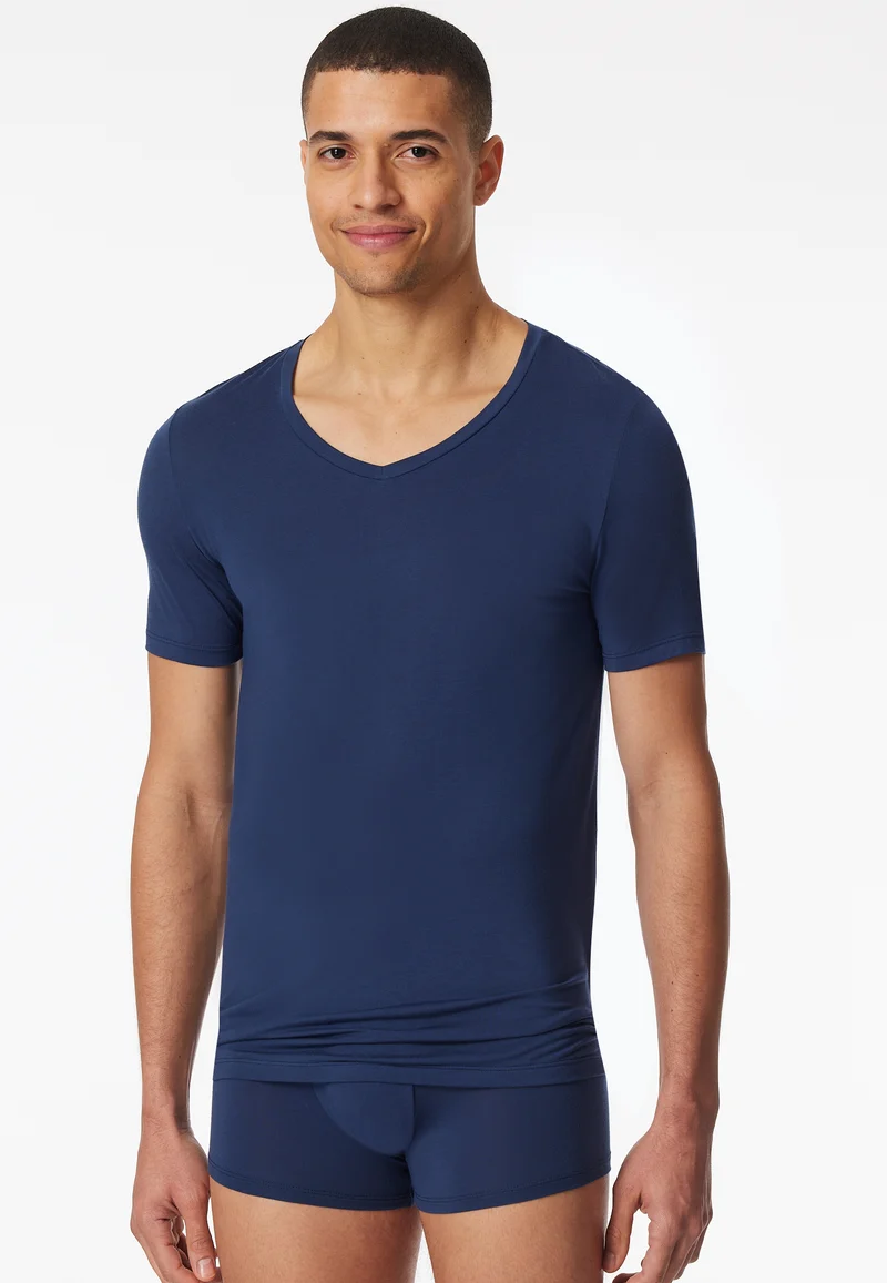 T-Shirt V-Ausschnitt Blau - Premium Modal