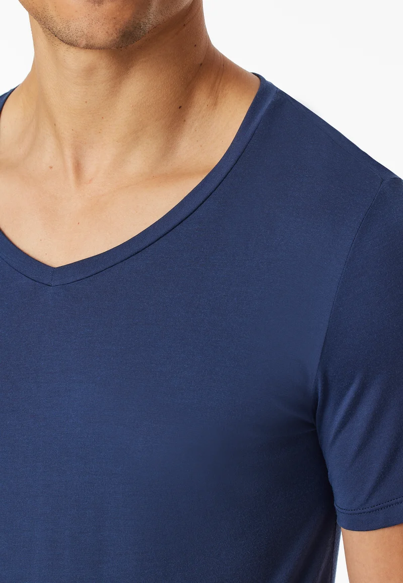 T-Shirt V-Ausschnitt Blau - Premium Modal