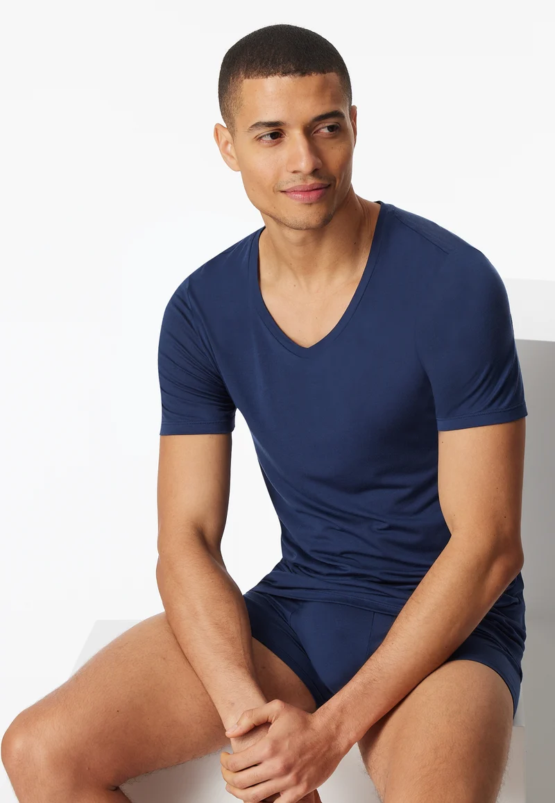 T-Shirt V-Ausschnitt Blau - Premium Modal