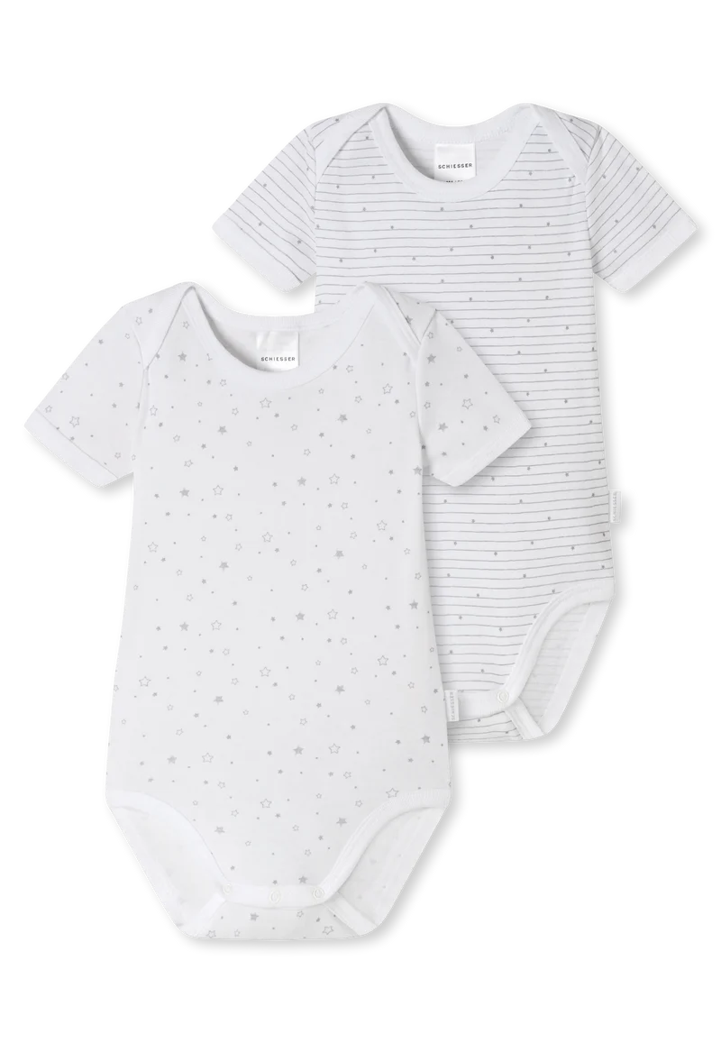 Body kurzarm Feinripp 2er-Pack Weiss/Grau gemustert - Original Classics