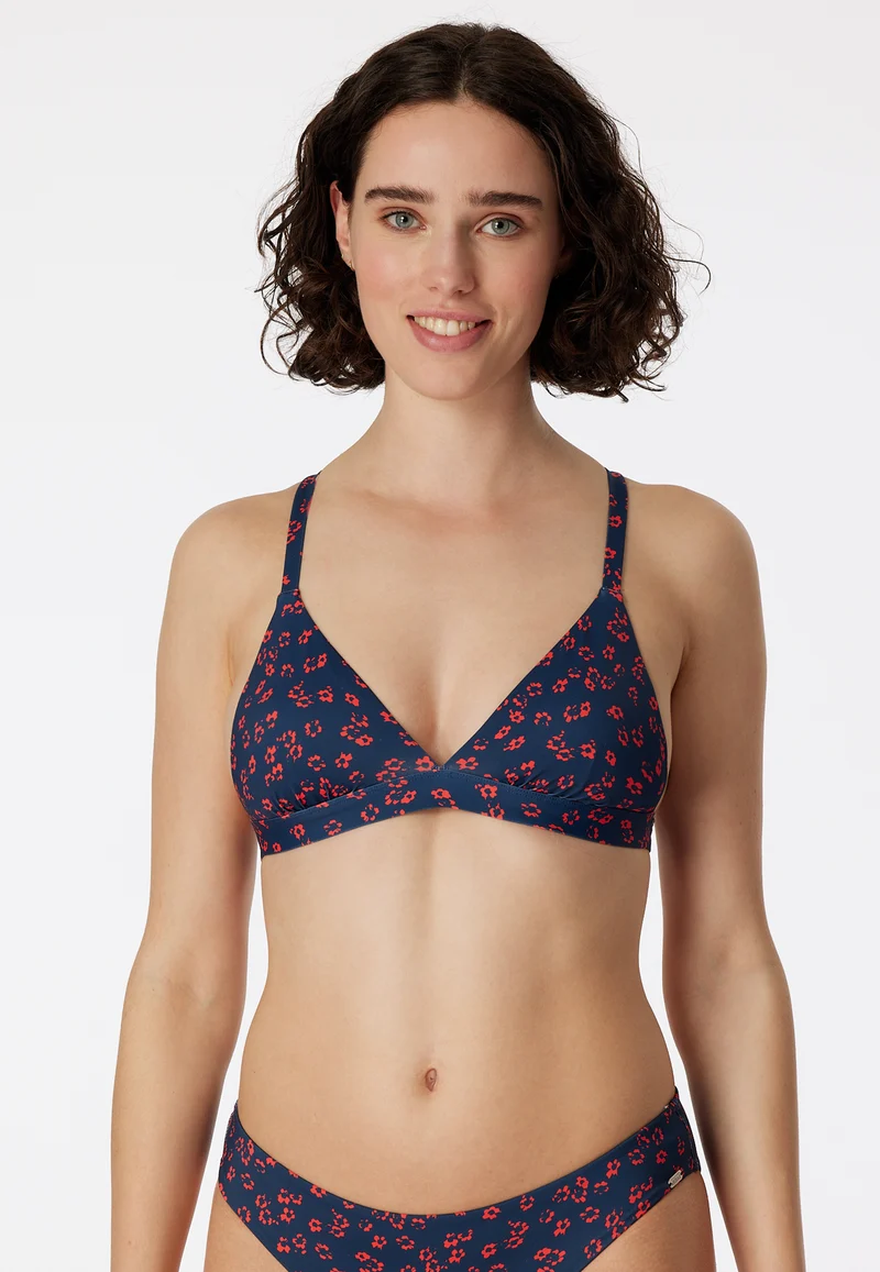 Bikini-Top Blau/Rot gemustert - Aqua