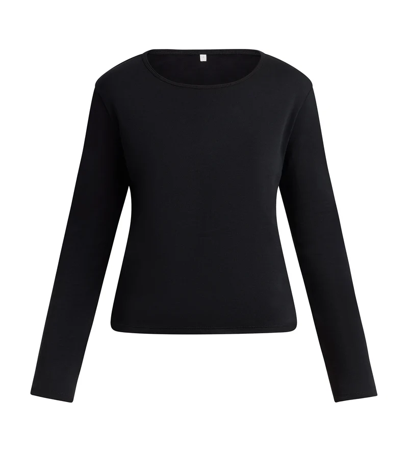 Body manches longues coton gratté noir Thermal
