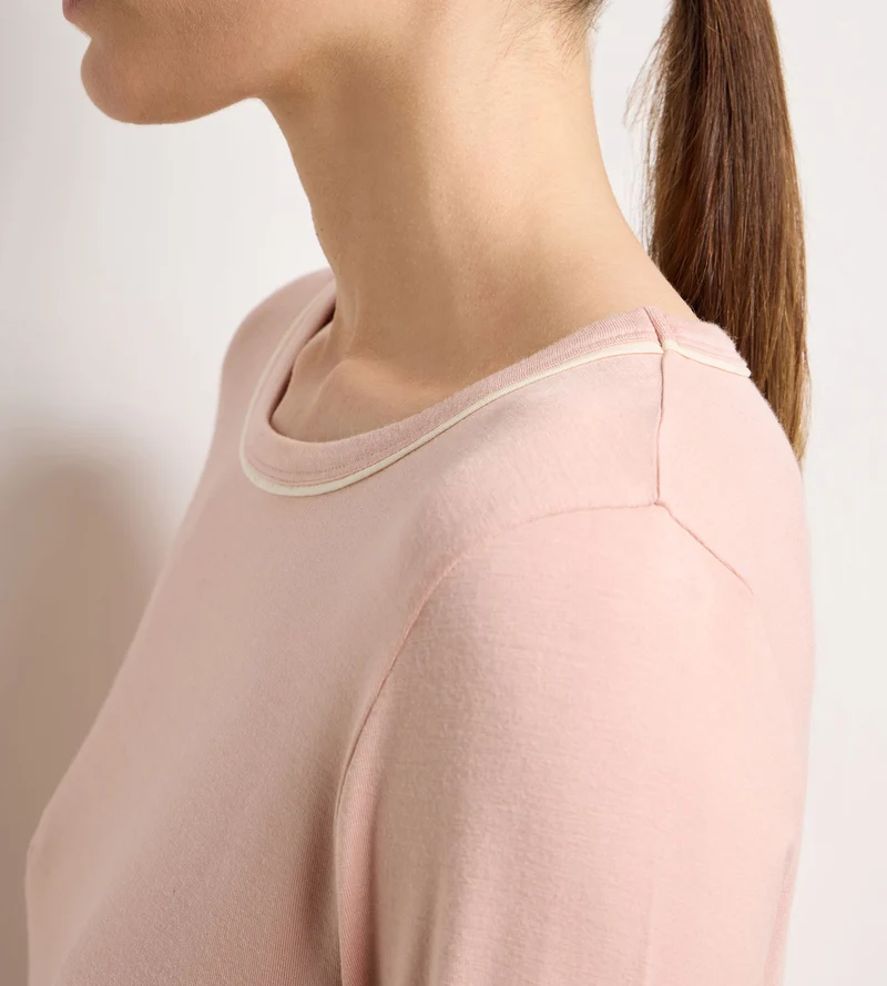 Top manches longues col rond femme élastique rose Soft Blush