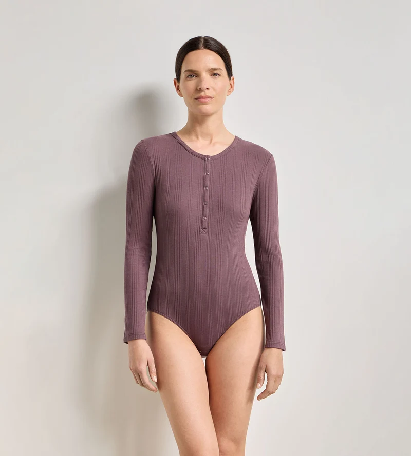 T-shirt femme manches longues jersey côtelé fin mûre nuit Dim x Ines de la Fressange