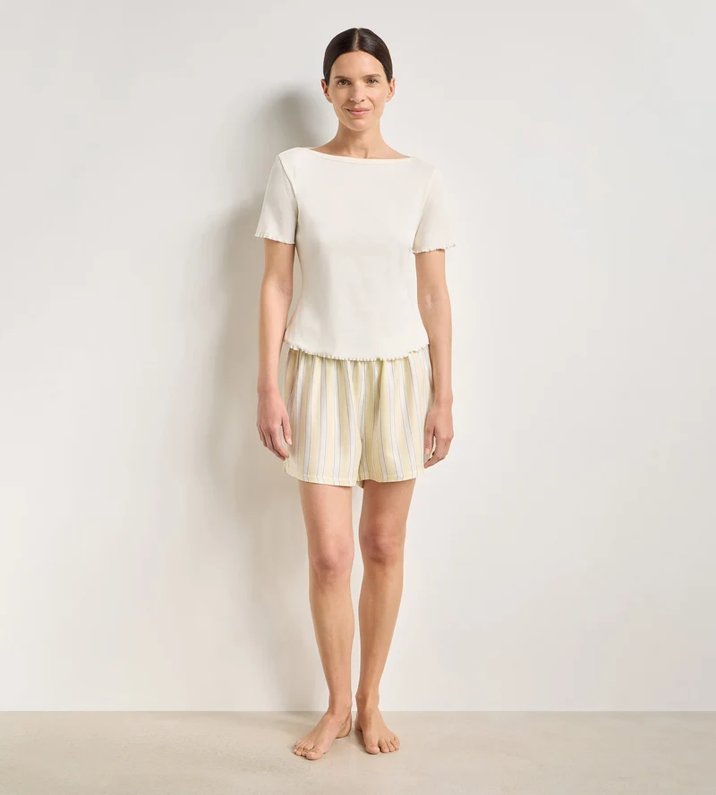 Top manches courtes col bateau coton écru Slow Days Fresh Vibes