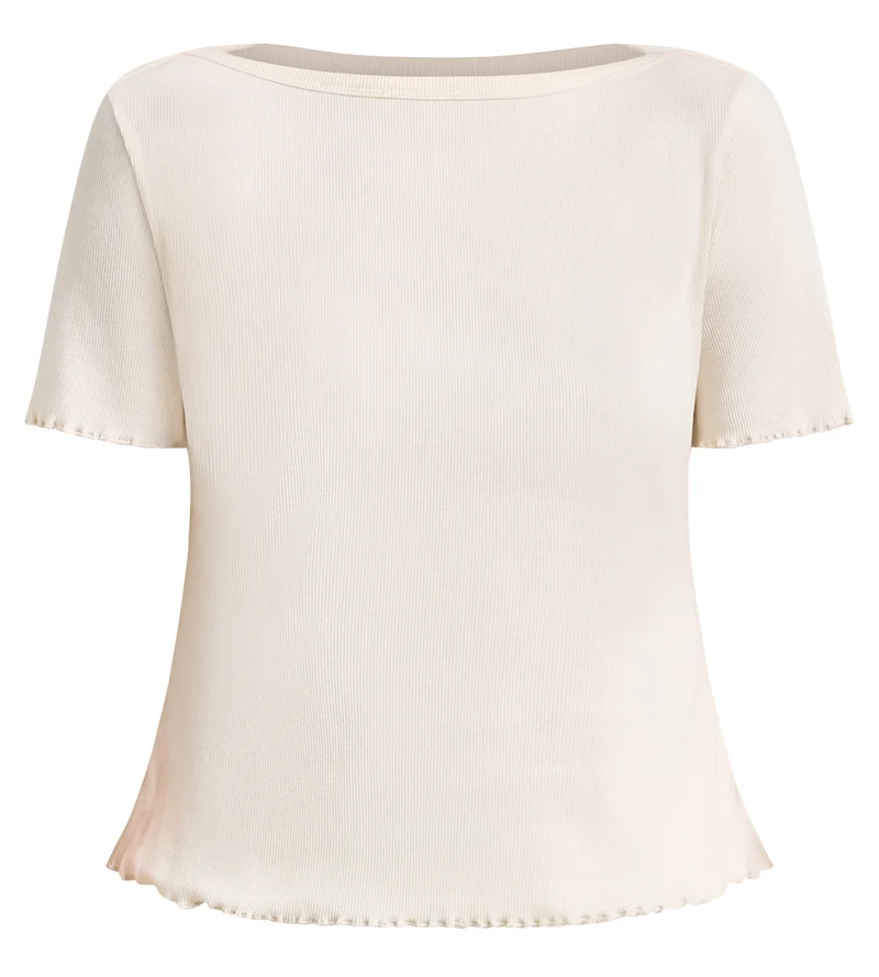 Top manches courtes col bateau coton écru Slow Days Fresh Vibes