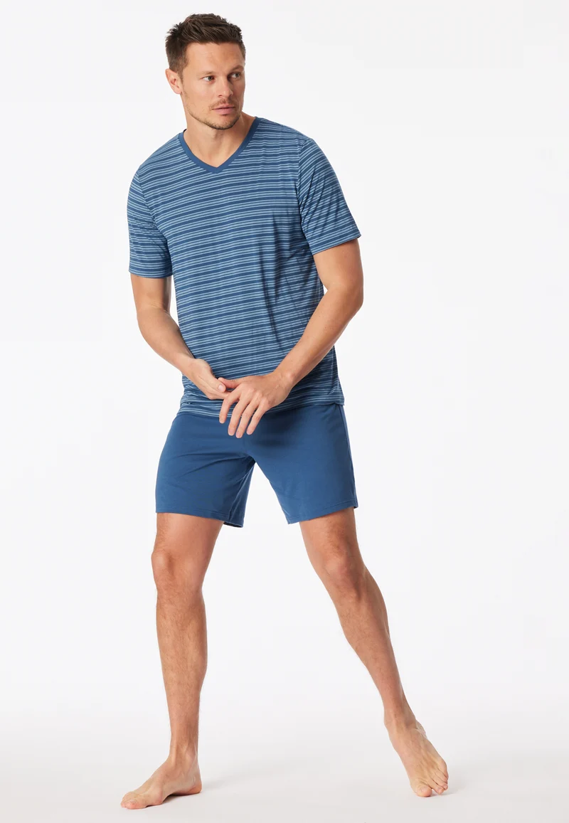 Schlafanzug kurz Blau gestreift - Long Life Soft