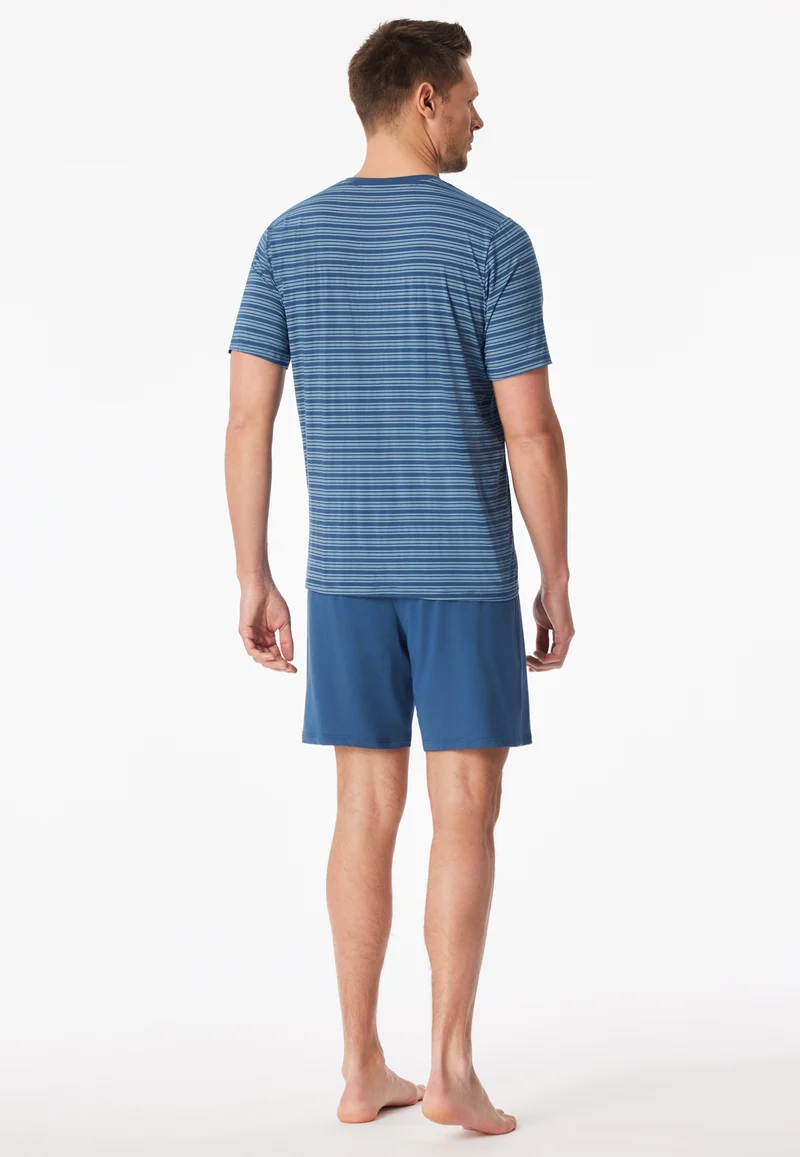 Schlafanzug kurz Blau gestreift - Long Life Soft