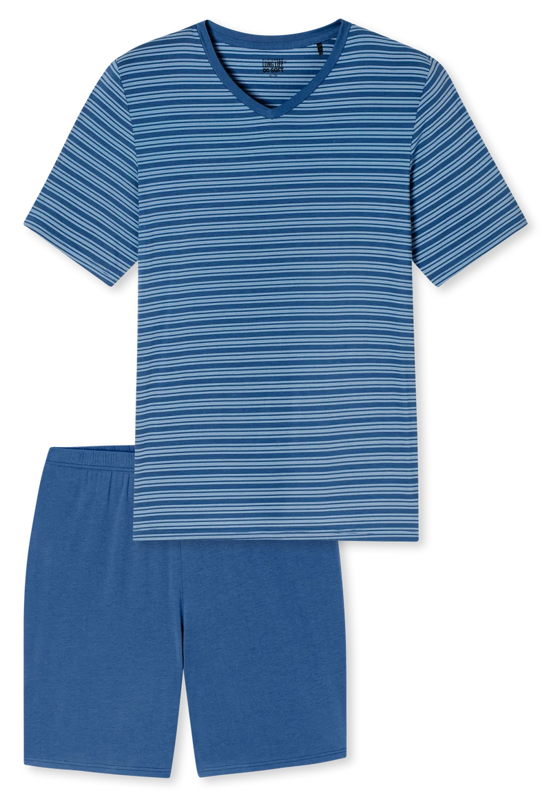 Schlafanzug kurz Blau gestreift - Long Life Soft