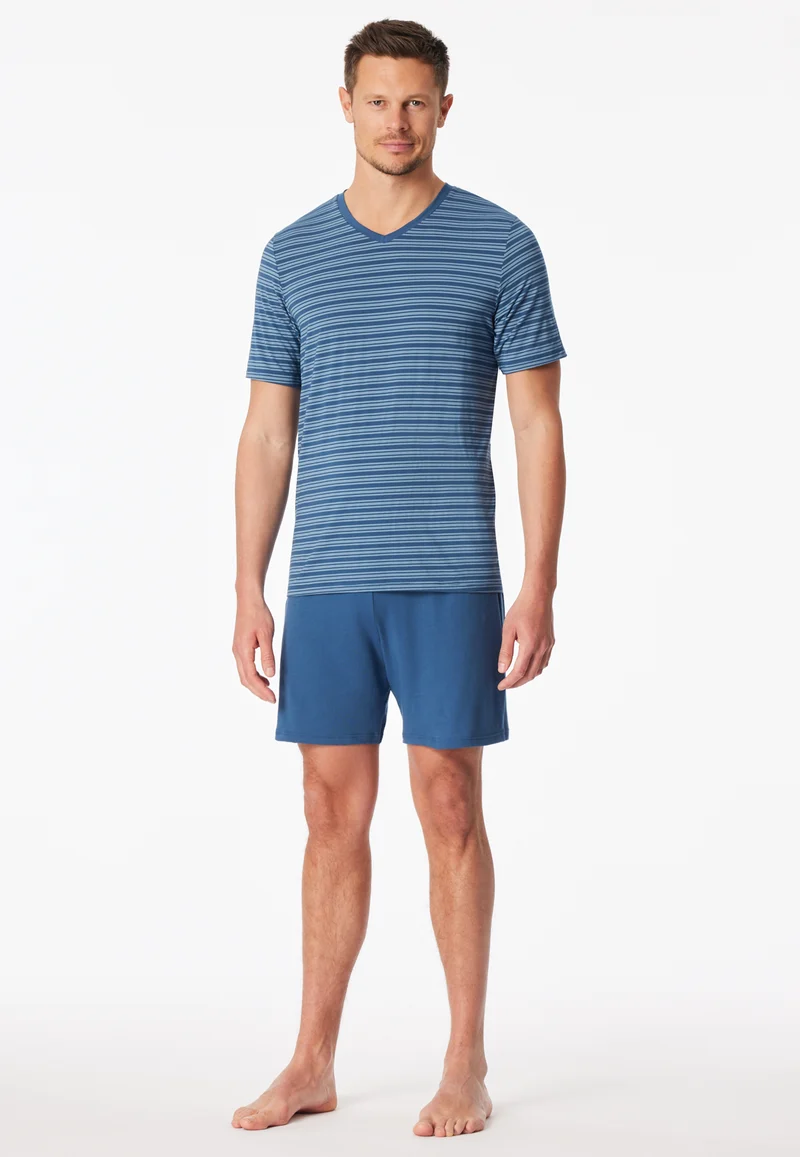 Schlafanzug kurz Blau gestreift - Long Life Soft