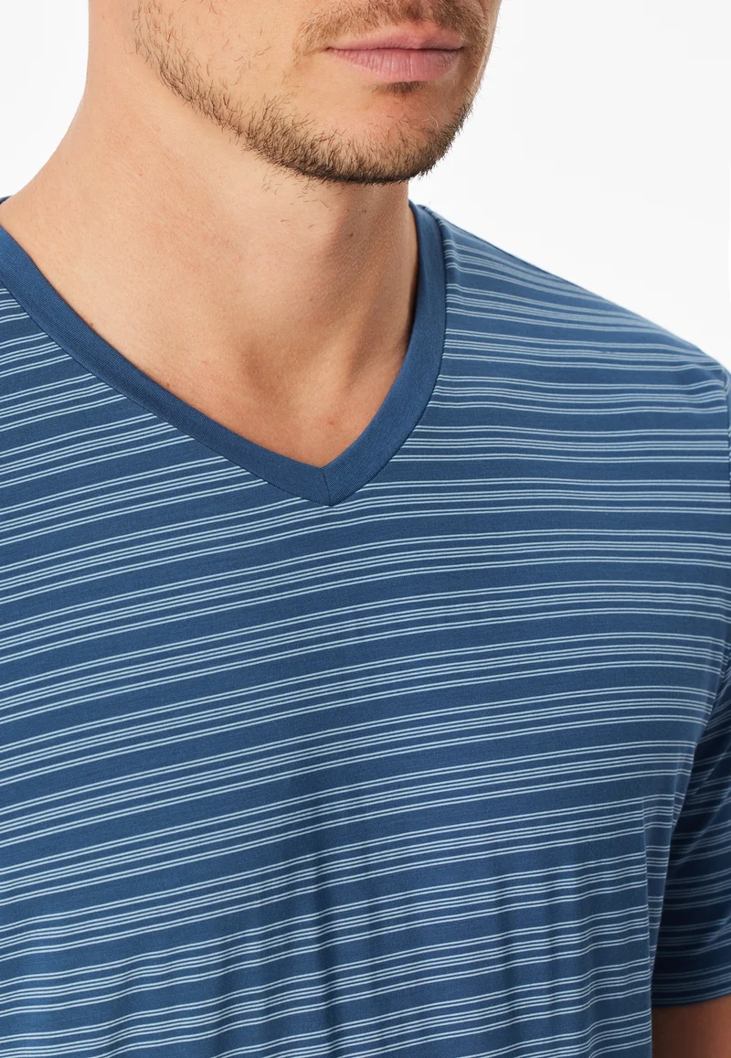 Schlafanzug kurz Blau gestreift - Long Life Soft