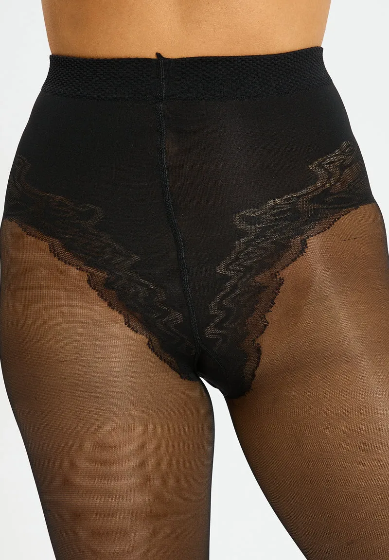 Collant transparent noir effet dentelle