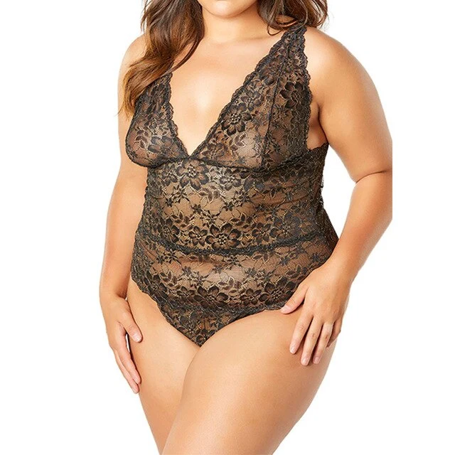 Comeonlover V-neck Bodysuit Shapewear Lace Sleeveless One-piece Body Mujer Skinny Perspective Sexy Women Floral Sling RI80905