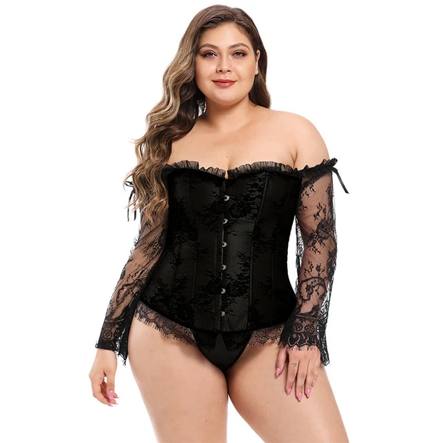 Comeonlover Lace Corset Bustier Sexy Long Sleeve Stitching Ropa Gotica Mujer Strapless Women Ruffles Plus Size Floral AI3443