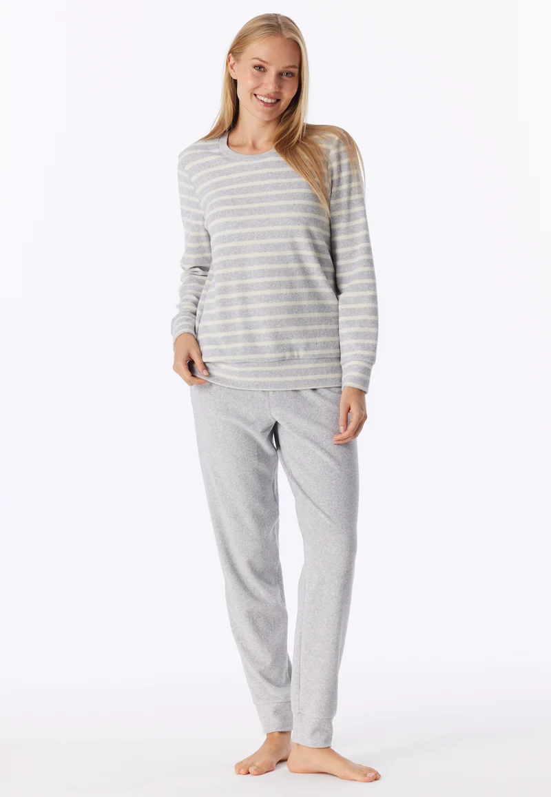 Schlafanzug Frottee mit Bündchen Grau gestreift - Casual Essentials