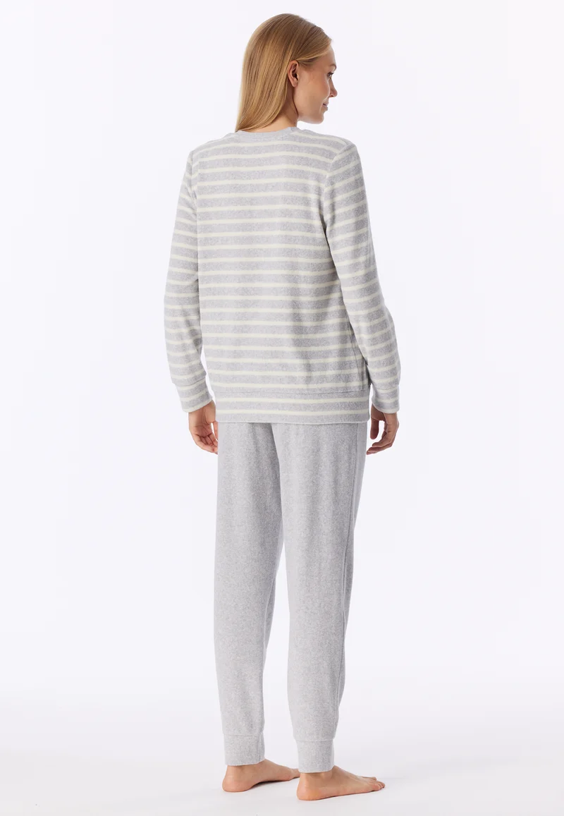 Schlafanzug Frottee mit Bündchen Grau gestreift - Casual Essentials