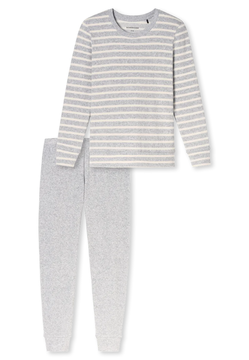 Schlafanzug Frottee mit Bündchen Grau gestreift - Casual Essentials