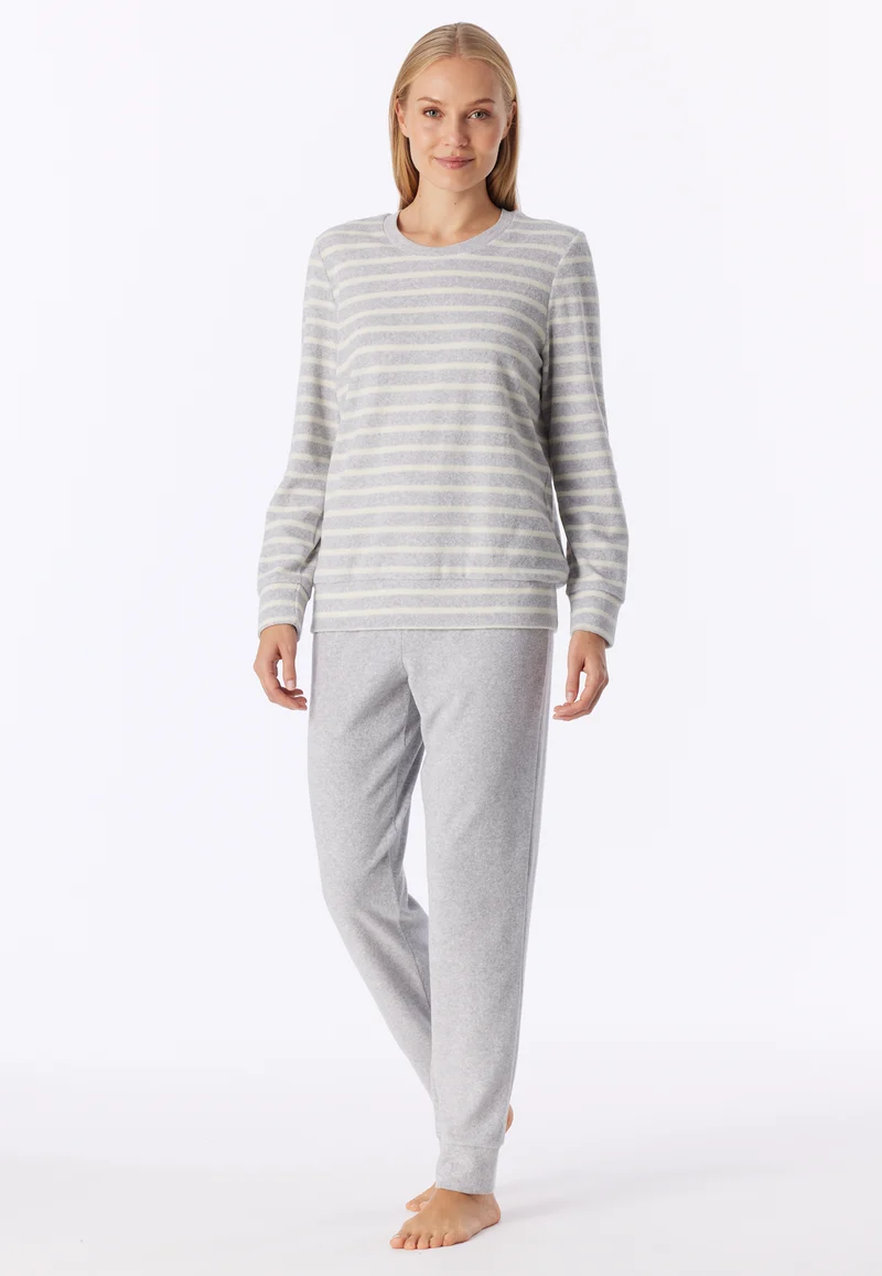 Schlafanzug Frottee mit Bündchen Grau gestreift - Casual Essentials