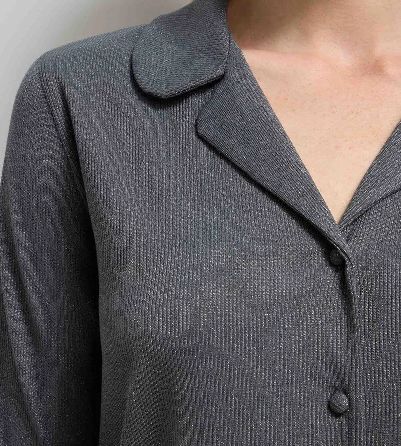 Chemise ouverte manches longues rib lurex gris granit Precious Christmas