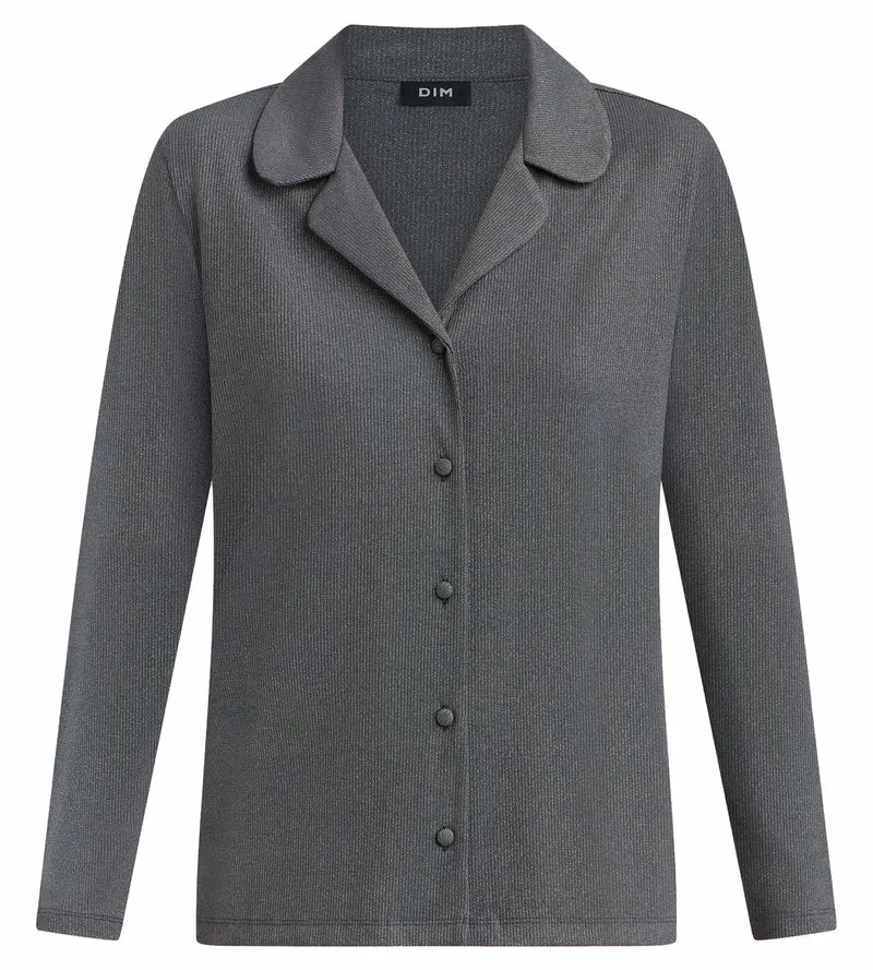 Chemise ouverte manches longues rib lurex gris granit Precious Christmas