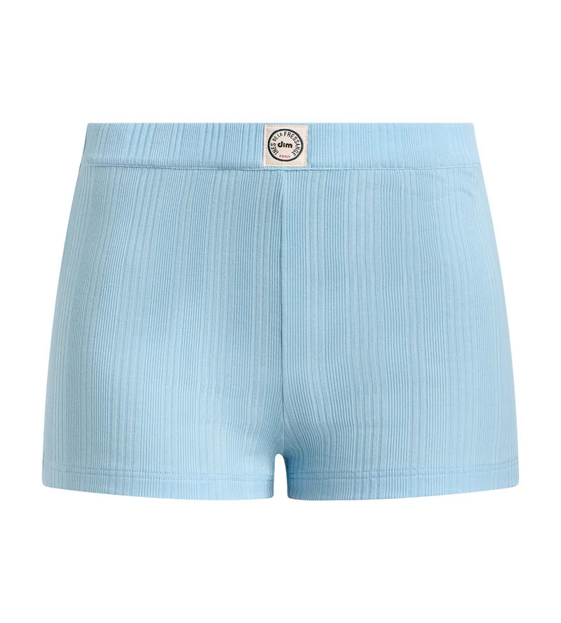 Short femme ample jersey côtelé fin bleu satin Dim x Ines de la Fressange