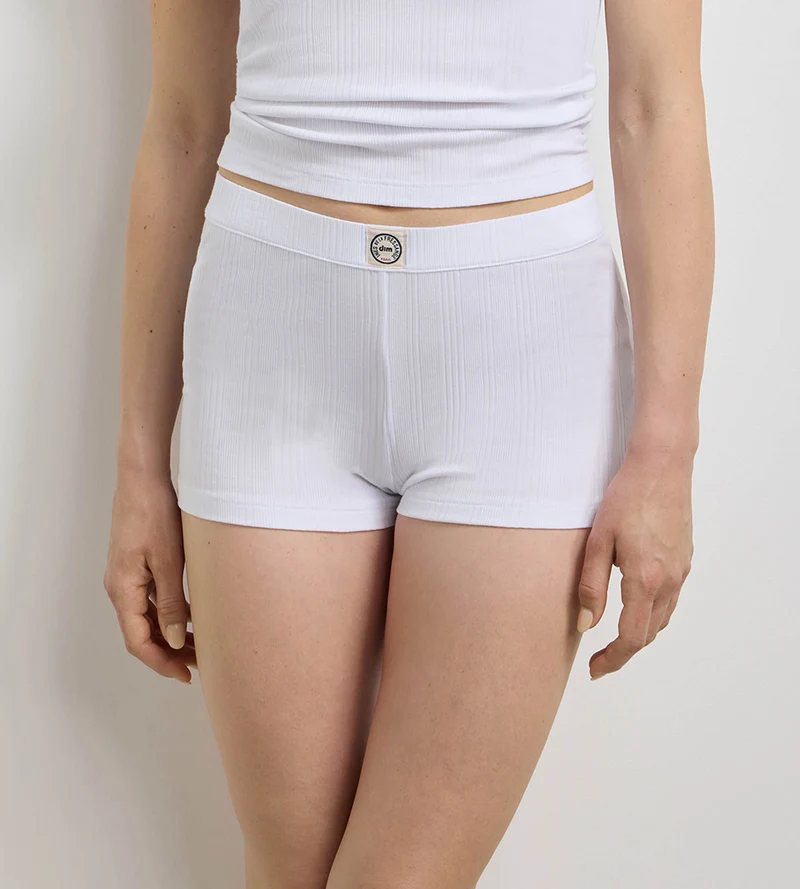 Short femme ample jersey côtelé fin blanc Dim x Ines de la Fressange