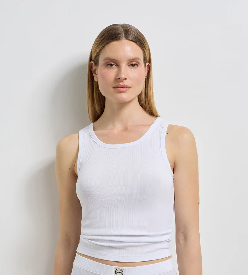 Débardeur femme jersey côtelé fin blanc Dim x Ines de la Fressange