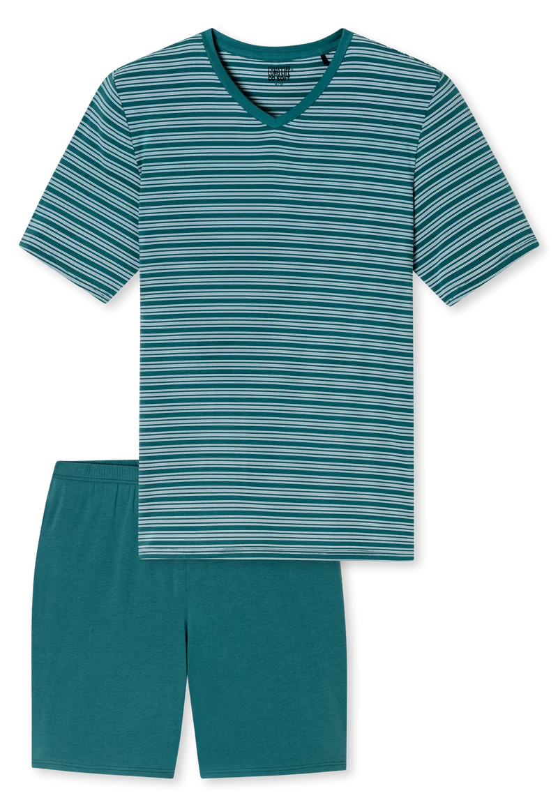 Schlafanzug kurz Petrol gestreift - Long Life Soft