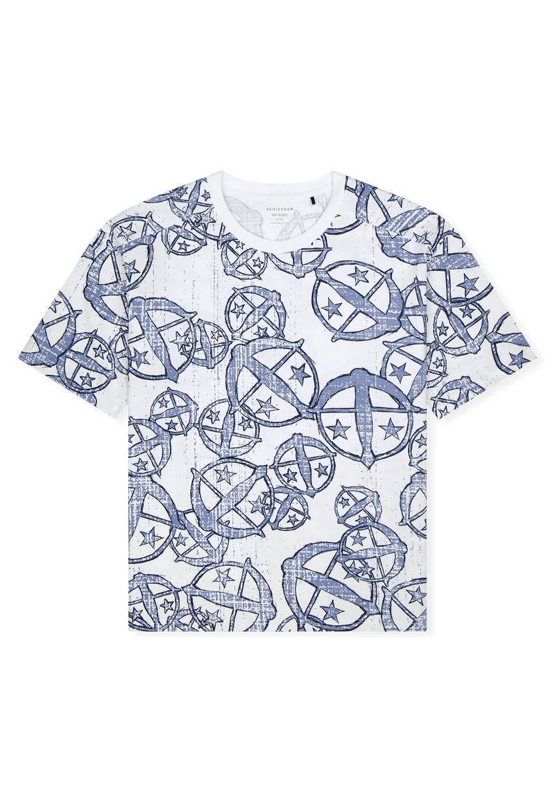 Shirt kurzarm Statement-Druck weiß-blau - SCHIESSER 150 Years