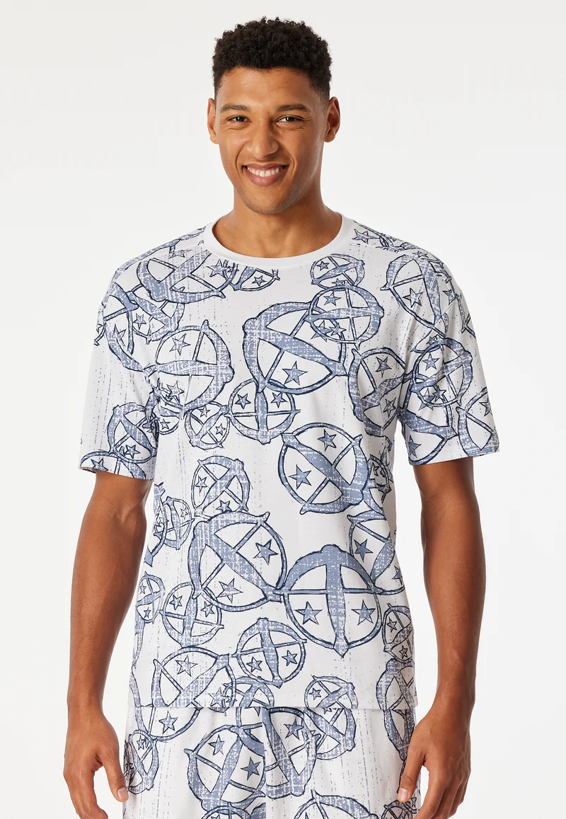 Shirt kurzarm Statement-Druck weiß-blau - SCHIESSER 150 Years