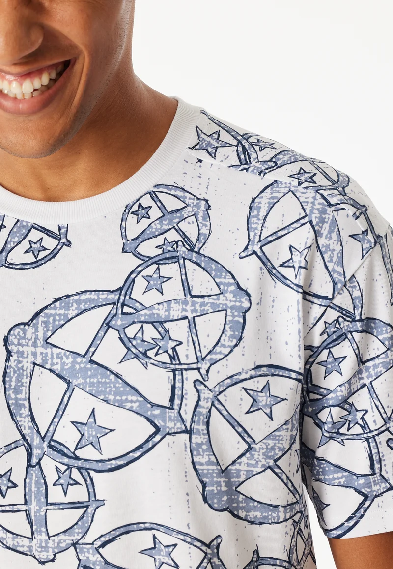 Shirt kurzarm Statement-Druck weiß-blau - SCHIESSER 150 Years