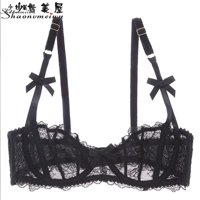 shaonvmeiwu The sexy bra is thin, transparent, half cup with no sponge, underwire and black bra